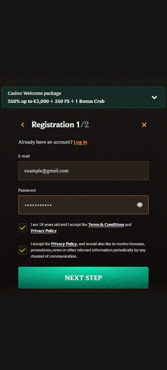 Processo di registrazione di CrownPlay su smartphone Processo di registrazione di CrownPlay su smartphone